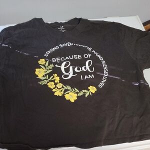 Black T-Shirt with Yellow Floral and Inspirational Text